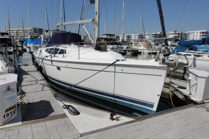 Hunter 39 in its new Marina del Rey home berth 
